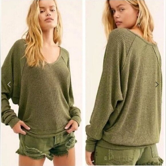 Free People Santa Clara Thermal Shirt Ferngully Green XS - Picture 1 of 2